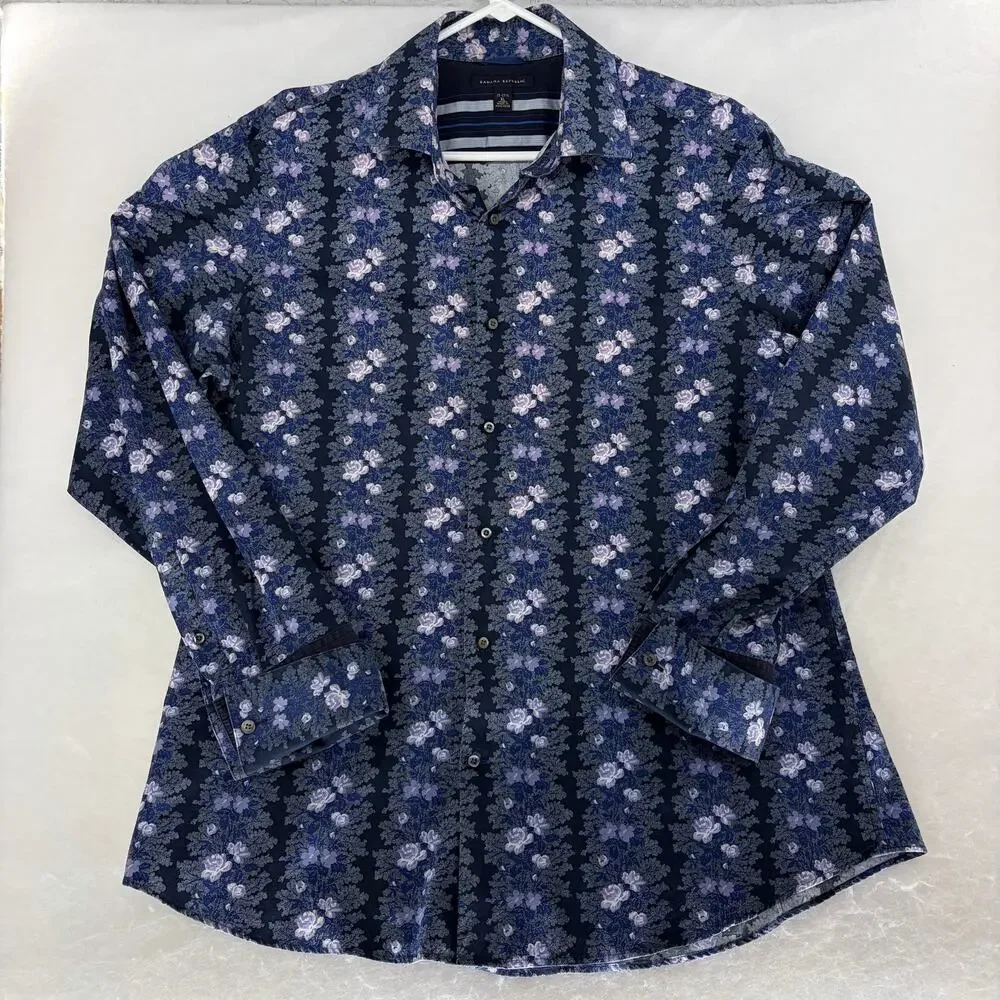 Banana Republic XL Men's Blue Floral Striped Long Sleeve Button-Up Shirt